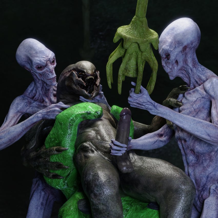 3d alien alien_abduction bondage bound chair erection halo_(series) hi_res humanoid humanoid_penis male male_only monstrous_humanoid nude open_mouth penis ralic_turman sangheili tentacle video_games