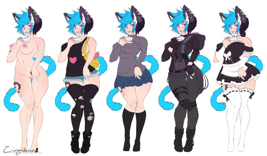 alpha_channel animal_humanoid armor boots breasts cat_humanoid clothing cute feline female footwear humanoid legwear lingerie maid_uniform mammal nipple_piercing nipples nude piercing punk pussy simple_background skirt socks transparent_background uniform zingiber