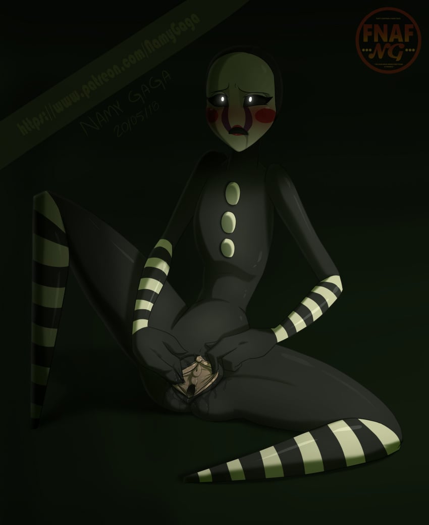 2018 anthro blush clitoris female fingering fingering_self five_nights_at_freddy's five_nights_at_freddy's_2 marionette_(fnaf) masturbation namygaga patreon puppet_(fnaf) pussy pussy_juice simple_background spreading video_games