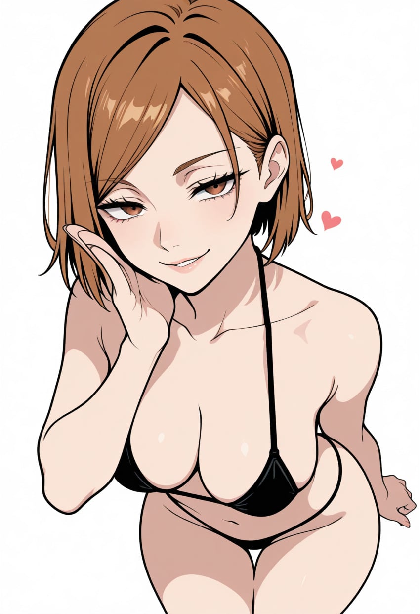 1girl ai_generated black_bikini black_micro_bikini jujutsu_kaisen micro_bikini nobara_kugisaki sexy_pose tagme tagme_(artist)