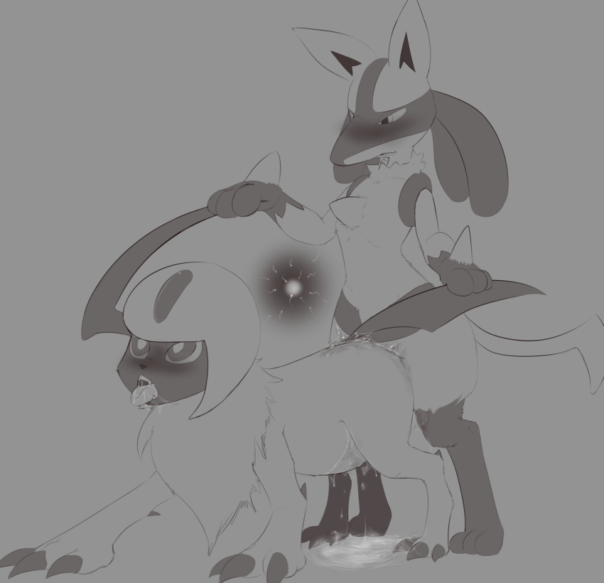 1boy 1girls 2018 3_toes absol all_fours anthro anthro_on_feral ass big_ears blush canine claws crocface cum cum_drip cum_in_pussy cum_inside digital_media_(artwork) doggy_style dripping drooling fangs feet female feral feral_on_feral fur grey_background half-closed_eyes holding horn_grab impregnation inflation looking_away looking_down looking_up lucario male mammal monochrome nintendo no_nipples open_mouth ovum paws pokemon pokemon_(species) pokemon_dppt pokemon_rse saliva sex simple_background sperm_cell spikes spread_legs standing straight tail tail_grab thin_waist tongue tongue_out tumblr video_games wet x-ray