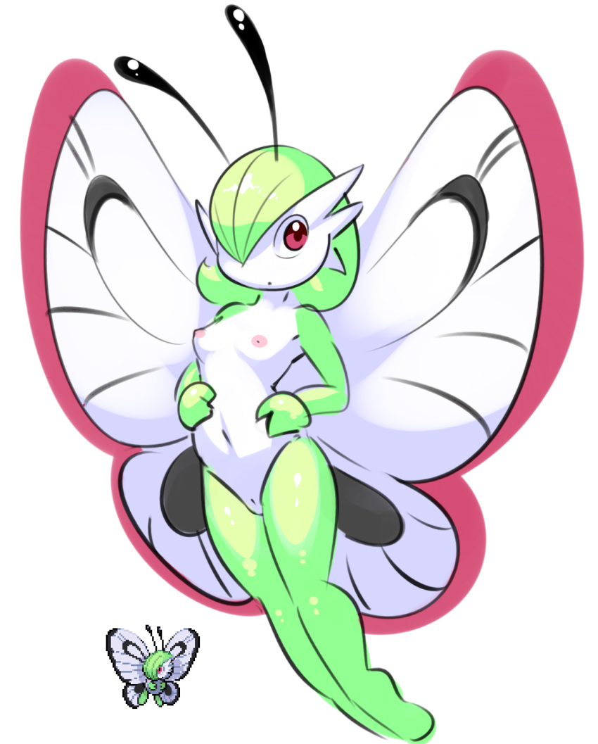 2018 :o alternate_color antennae anthro areolae arthropod bare_shoulders barefoot belly breasts butterfly butterfree digital_media_(artwork) elpatrixf feet female floating fusion gardevoir green_hair green_skin hair hands_on_hips hybrid hypothetical_fusion insect insect_wings looking_away navel nintendo nipples nude original_character pink_eyes pokémon_(species) pokemon pokemon_(species) pokemon_rgby pokemon_rse pussy shiny_skin short_hair small_breasts solo thin_waist tumblr video_games white_background white_skin wings