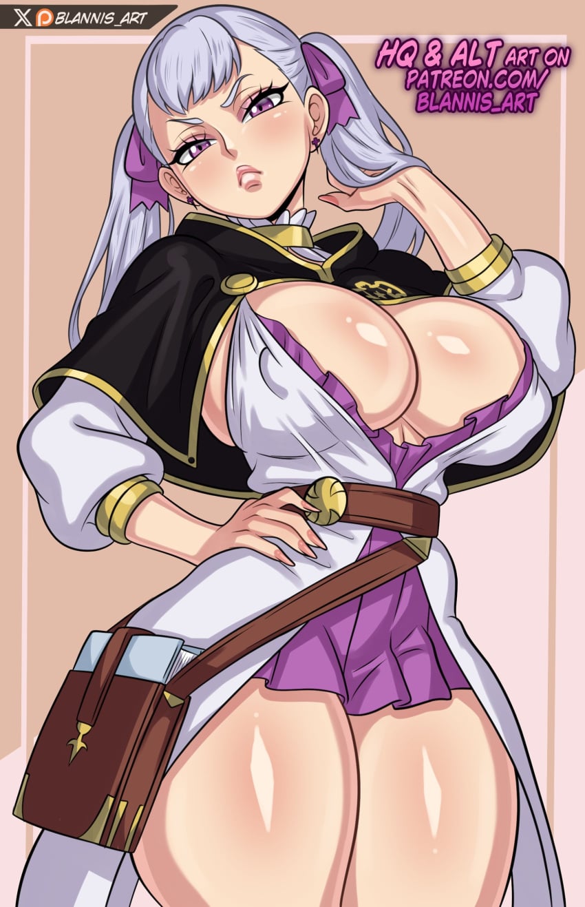 1girls artist_name big_breasts big_thighs black_clover breasts busty cleavage curvy earrings eyebrows eyelashes female female_focus female_only hand_on_hip hourglass_figure huge_breasts huge_thighs large_breasts large_thighs light-skinned_female light_skin long_hair looking_at_viewer noelle_silva pink_eyes silver_hair simple_background solo solo_female solo_focus thick_thighs thighs twintails voluptuous