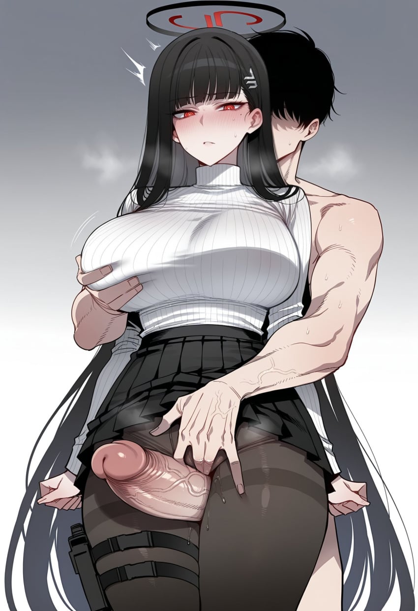 1boy 1girl ai_generated bangs between_thighs black_clothes black_hair black_legwear black_pantyhose black_skirt blue_archive blunt_bangs blush breasts clothed_female_nude_male clothes_lift clothing erection faceless faceless_male female fingering frottage grabbing grabbing_another's_breast grabbing_from_behind gradient_background groping hair_ornament hairclip halo hetero holster holstered huge_breasts large_breasts large_penis long_hair long_sleeves looking_at_viewer male nude nyanclaire pantyhose penis pleated_skirt red_eyes ribbed_sweater ringed_eyes rio_(blue_archive) rio_tsukatsuki_(blue_archive) skirt skirt_lift solo_focus steaming_body sweat sweater thigh_holster thigh_pouch thigh_sex thigh_strap thighband_pantyhose thighs through_clothes tsukatsuki_rio turtleneck turtleneck_sweater veins veiny_penis very_long_hair white_sweater