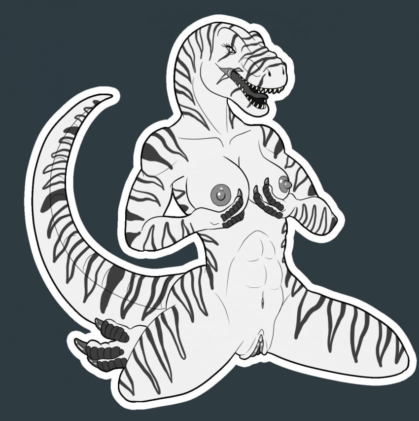 2018 altairxxx anthro breasts claws dinosaur female nipples nude pussy scalie solo spreading theropod tyrannosaurus_rex