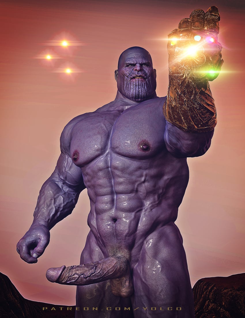 1boy 3d alien avengers bald bald_man erection humanoid infinity_gauntlet male male_only marvel marvel_cinematic_universe mature mature_male muscular muscular_male nude penis purple-skinned_male purple_skin thanos veiny_penis yaoi yolco