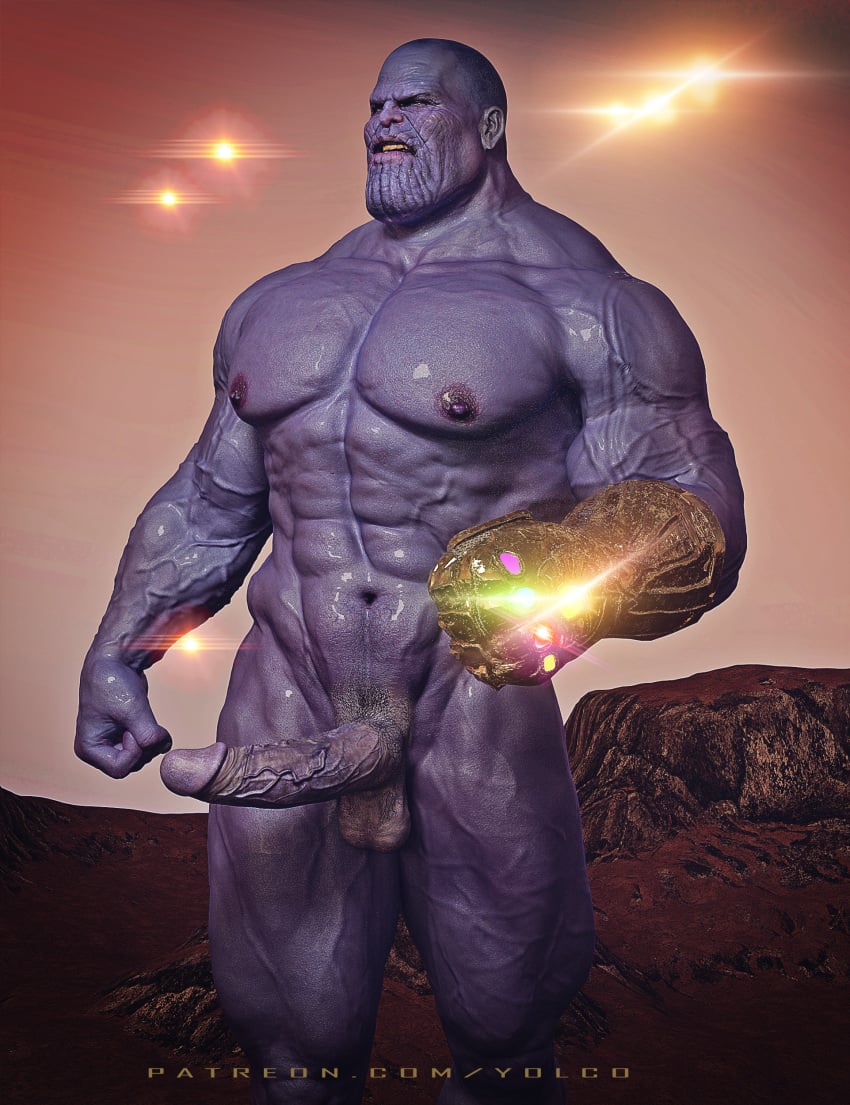 3d alien avengers erection infinity_gauntlet male male_only marvel muscles nude penis thanos veiny_penis yaoi yolco