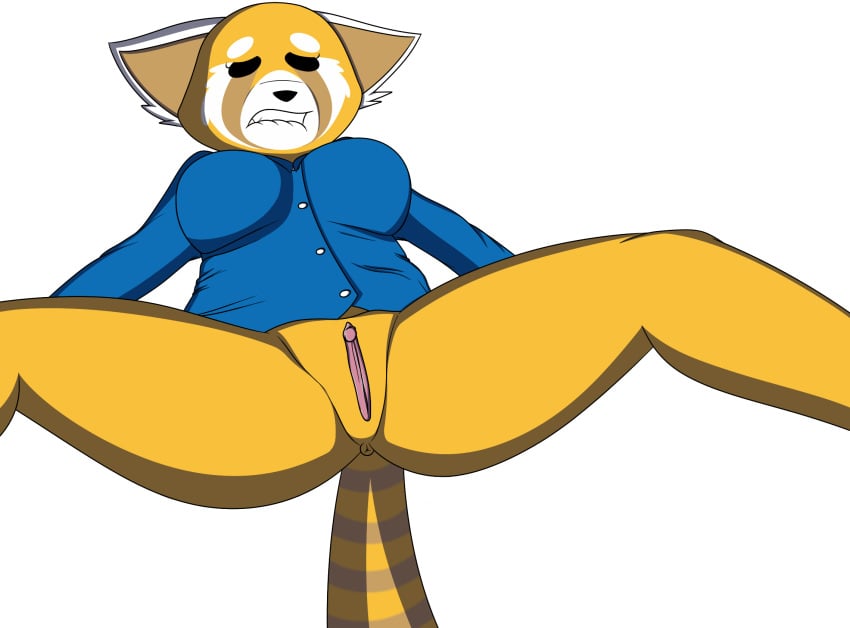 2018 aggressive_retsuko biting_lip female mammal milk_daddy presenting red_panda retsuko sanrio simple_background smooth_skin solo white_background