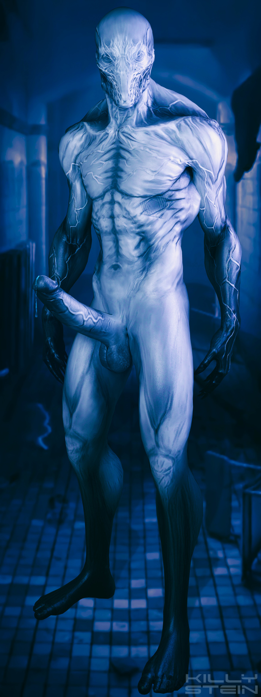 3d abs balls erection gay ghost highres humanoid_penis killystein looking_at_viewer machine male male_only no_nipples nude outlast penis precum precum_drip solo spirit standing veiny_muscles walrider