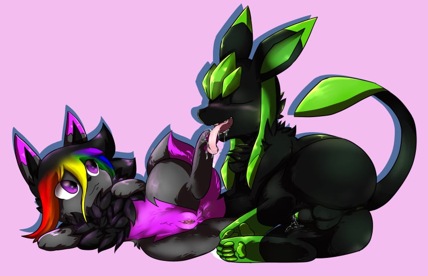 1boy 1girls 2018 alternate_color anus ass belly big_ass big_ears black_fur blush closed_eyes cum digital_media_(artwork) drooling duo eevee eeveelution fangs feet female feral foot_fetish foot_licking fur furry glaceon green_fur green_penis green_skin hair hi_res interspecies leg_up licking long_ears long_hair male mammal minty_(blizzyglaceon93) nintendo nude open_mouth oral pawpads paws penis pink_background pokemon pokemon_(species) pokemon_dppt pokemon_rgby purple_eyes purple_fur pussy rainbow_hair raven_eevee raveneevee saliva sheath simple_background smile spread_legs straight tail teeth testicles thick_thighs tongue tongue_out video_games wet wide_hips