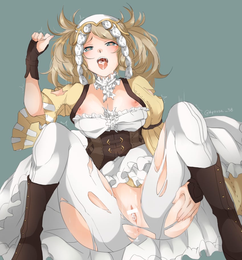 anus blonde_hair breasts censored cum cum_in_mouth cum_in_pussy cum_inside female fire_emblem fire_emblem_awakening heart heart-shaped_pupils highres kyo-usa kyousa38 lissa_(fire_emblem) nipples pantyhose spread_legs symbol-shaped_pupils tongue tongue_out torn_clothes torn_pantyhose