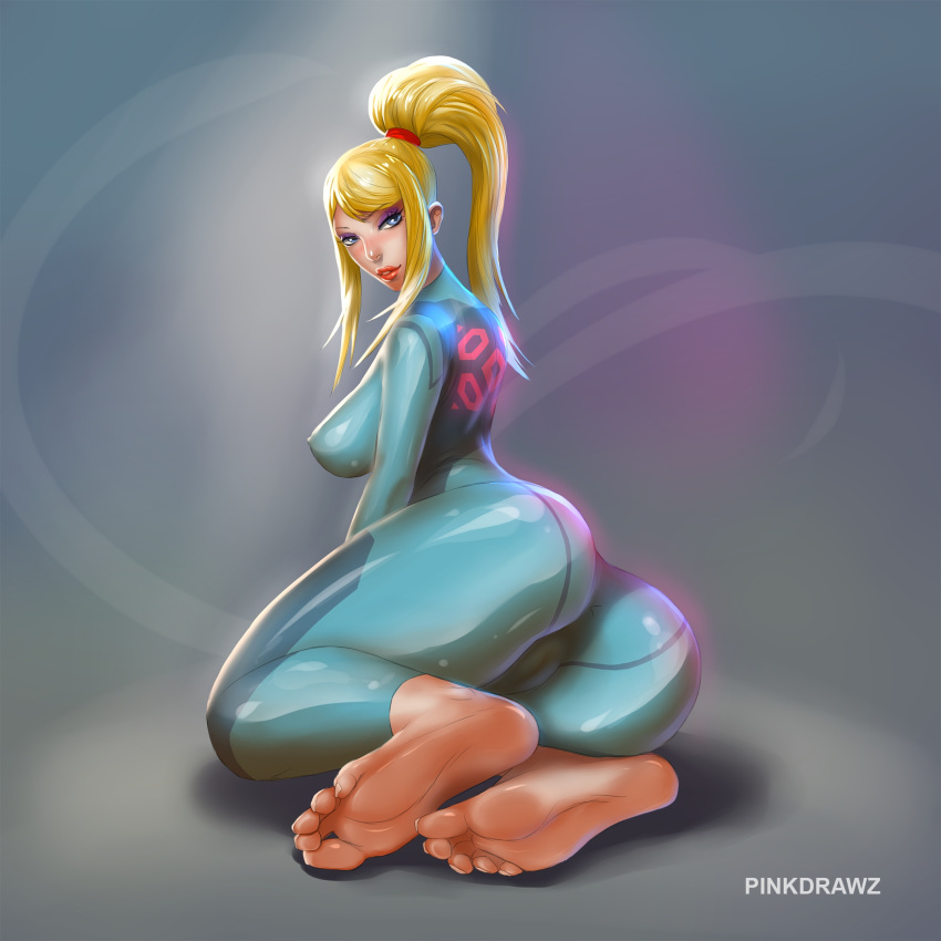 anus ass barefoot big_lips bimbo bodysuit breasts cameltoe covered_anus eyelashes eyeshadow feet female_only lips lipstick looking_at_viewer makeup metroid nintendo pinkdrawz ponytail pussy samus_aran shiny_ass shiny_clothes sideboob skin_tight soles solo tagme toes zero_suit zero_suit_samus