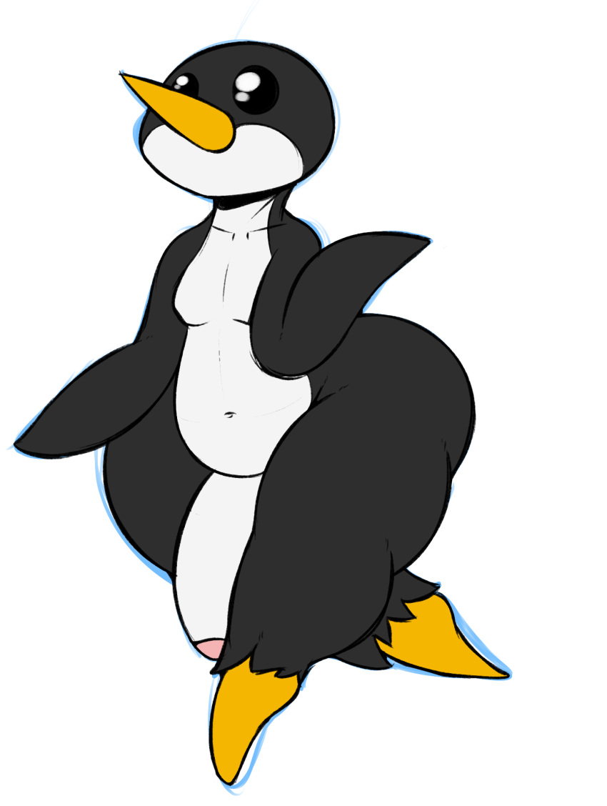 anthro anthrofied avian beak big_penis bird black_eyes black_fur fur male male_only multicolored_fur navel penguin penis puffdraws thick_thighs voluptuous white_fur wide_hips