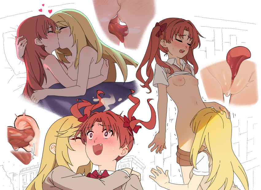 2020s 2023 blonde_hair blush breasts brown_hair brown_sweater_vest clothes_lift collared_shirt cunnilingus english_commentary french_kiss frip heart highres hug kissing licking licking_ear long_hair multiple_views navel nipples oerba_yun_fang on_bed oral pussy saliva school_uniform schoolgirl shirai_kuroko shirt shirt_lift shokuhou_misaki short_sleeves small_breasts sweater sweater_lift sweater_vest teenage_couple teenage_girl teenager teenager_on_teenager teeth to_aru_kagaku_no_railgun to_aru_majutsu_no_index tokiwadai_school_uniform tongue twintails uncensored upper_teeth_only white_shirt wholesome young yuri