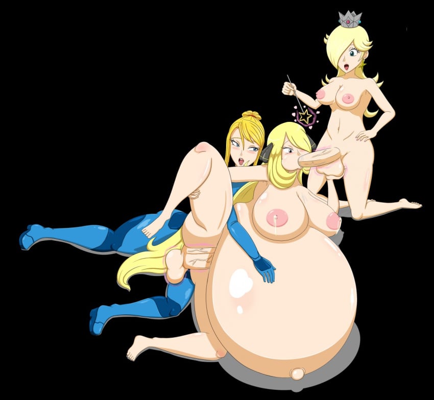 1girls 2futas belly big_belly blonde_hair clothing cynthia_(pokemon) erection female futanari human human_only intersex lactation mario_(series) metroid nintendo oral_sex penis pokemon pokemon_dppt pregnant pregnant_sex princess_rosalina ready_to_pop samus_aran sex spooky-gh0st threesome zero_suit