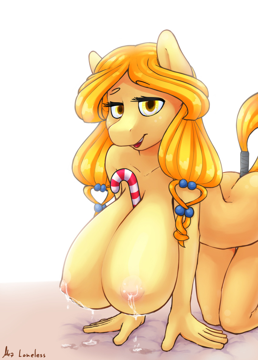 2017 absurd_res anthro anthrofied big_breasts breasts digital_media_(artwork) earth_pony equine female friendship_is_magic hair hi_res horse huge_breasts lactation loneless-art mammal milk my_little_pony nipples nude pony simple_background solo