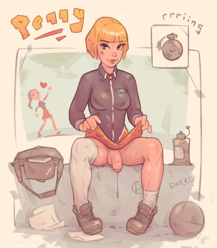 1futa bob_cut bystander darkodraws futa_only futanari graffiti intersex penis penis_under_skirt penny_krieger precum school_bag school_uniform scratches sitting skirt_lift solo spread_legs