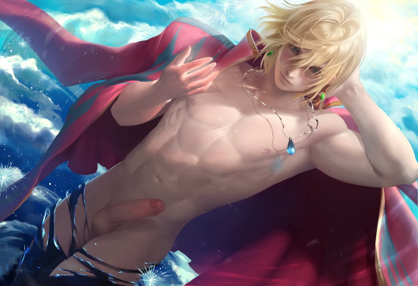 1boy abs erection handsome howl's_moving_castle howl_(character) howl_no_ugoku_shiro male male_only partially_clothed penis sakimichan solo solo_male studio_ghibli text torn_clothes uncensored url watermark