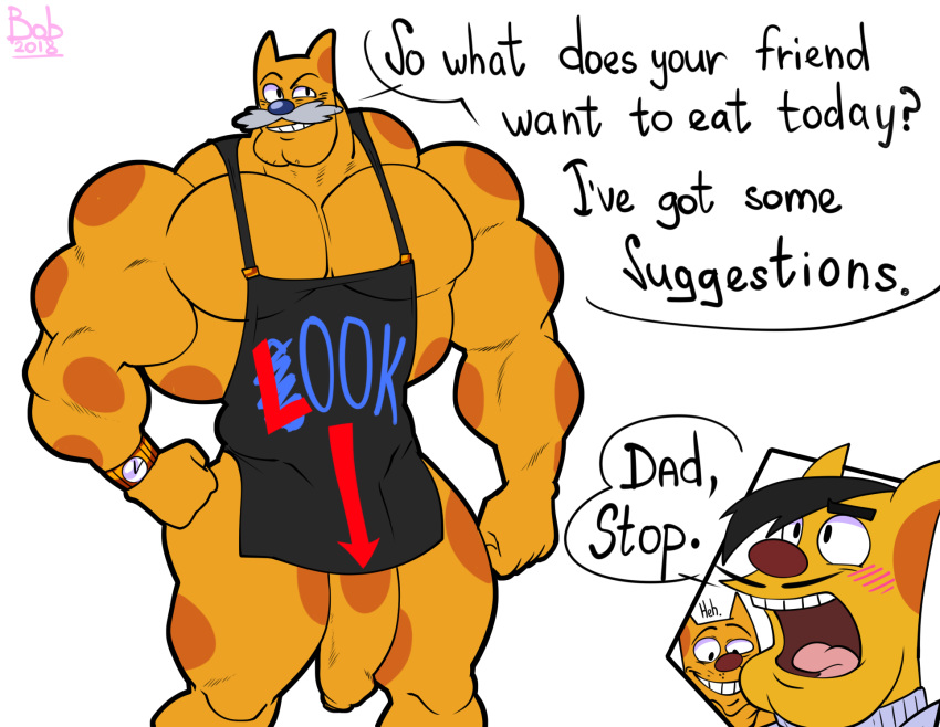 anthro apron bobthetanuki catdog_(series) clothing father father_and_son feline male male_only mammal muscular parent penis randolph_grant son yaoi