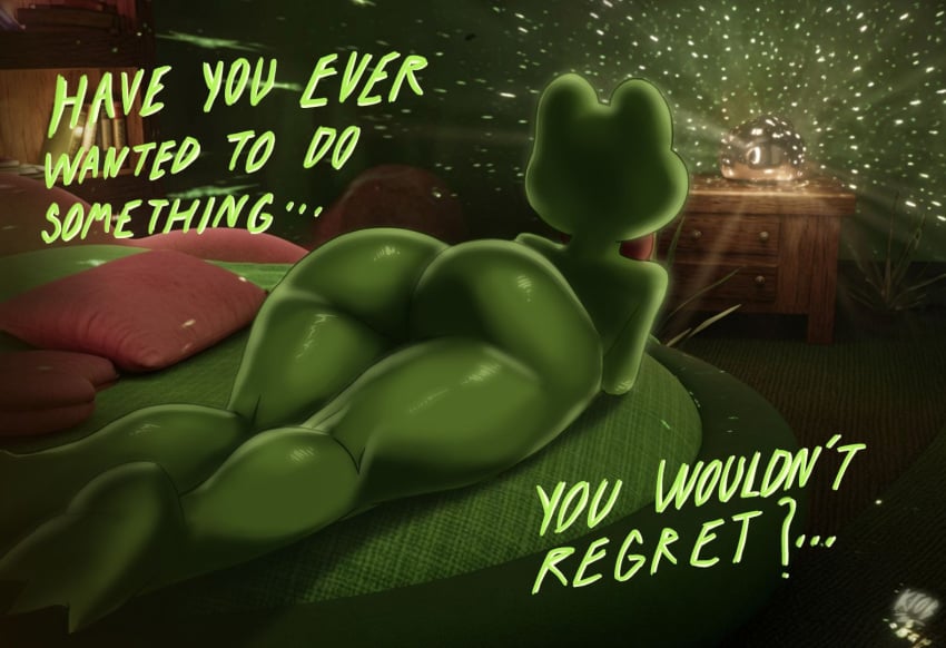 english_text frog laying_on_bed ribbit_(the_amazing_digital_circus) the_amazing_digital_circus