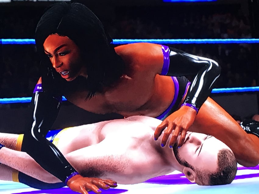 boots femboy femboy_on_male hand_on_face interracial male male_only overpowered pin pinned pinned_down reverse_ryona wrestler wrestling wrestling_boots wrestling_outfit wrestling_ring wwe wwe_2k20