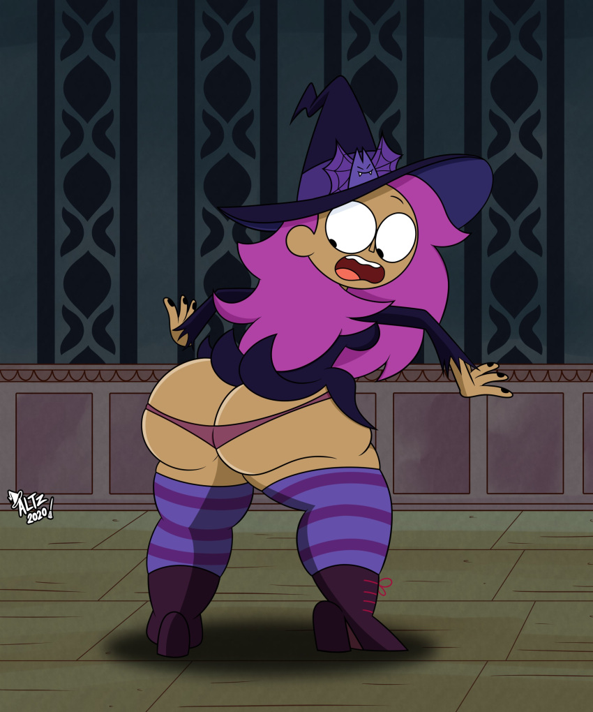 1girls 2020 altzegoz_(artist) ass ass_cleavage ass_expansion big_ass black_eyes black_hair butt_crack cute enid ok_k.o.!_let's_be_heroes purple_hair tagme witch