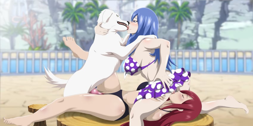 1boy 2girls ahe_gao animal areolae barefoot bent_over bestiality big_breasts bikini blue_hair blush breasts canine cunnilingus erza_scarlet fairy_tail feet female female_kissing_feral group horn interspecies juvia_lockser kissing male mammal multiple_girls neeba neebapixxx nipples open_mouth red_hair rolling_eyes saliva sex spread_legs straight threesome toes vaginal_penetration zoophilia