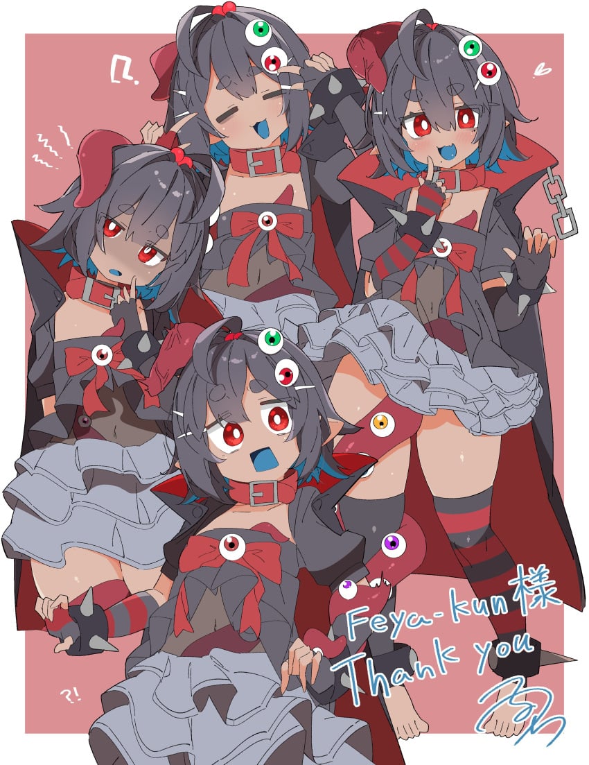 ? character_request copyright_request dark_skin dress female frills looking_at_viewer shocked sleepy small_breasts smile thick_thighs thighs uruti_2388