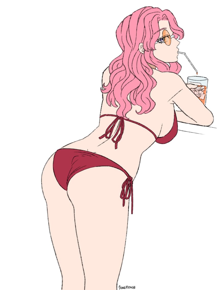 1girls big_breasts bikini bikini_bottom bikini_top black_clover breasts clothed clothed_female drinking female light-skinned_female light_skin looking_at_viewer pink_hair skwd sunglasses thick_ass tinted_eyewear vanessa_enoteca