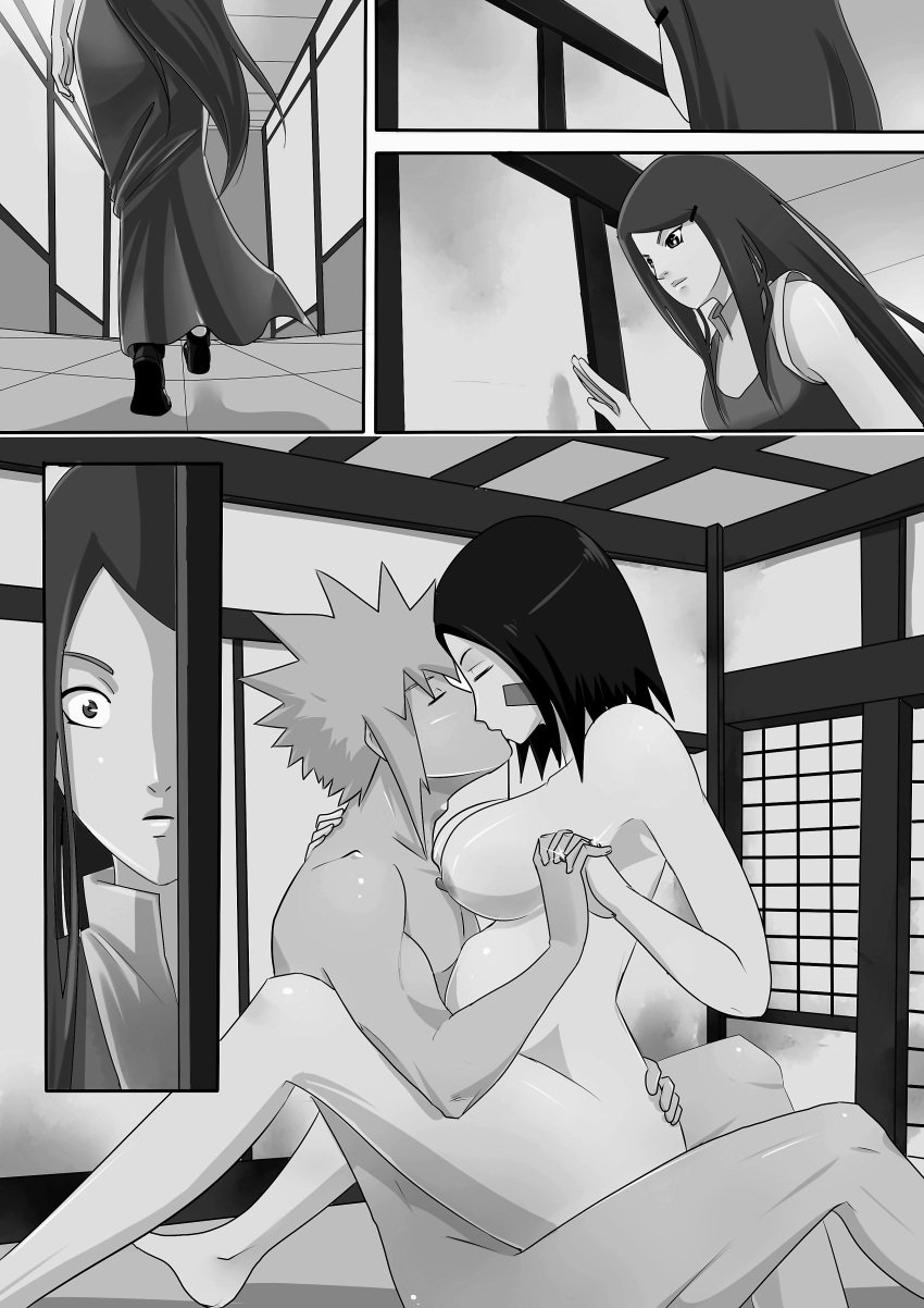 1boy 2girls adult_and_teenager age_difference artist_request caught caught_in_the_act cheating cheating_husband comic cuckquean female holding_hands husband_and_wife interlocked_fingers kissing large_breasts light-skinned long_hair male monochrome multiple_girls namikaze_minato naruto naruto_(series) naruto_shippuden netorare nohara_rin ntr nude older_male older_man_and_younger_girl pregnant pregnant_belly pregnant_female pregnant_sex reverse_netorare sex surprised teacher_and_student uzumaki_kushina voyeur watching younger_female