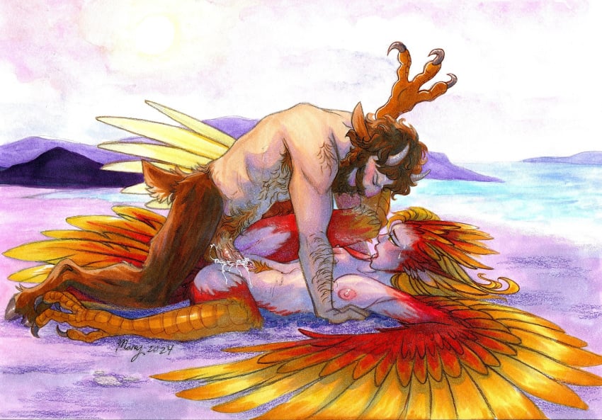 beach beach_background beach_sex beard bearded big_penis bird_feet cum cum_in_pussy cumming cumming_in_pussy cumming_inside curly_hair facial_hair faun feathered_wings feathers george_(character) goat_ears goat_horns goat_tail greek_mythology hairy_arms hairy_chest hairy_male hairy_pussy harpy harpy_girl harpy_humanoid hunk impregnation_attempt impregnation_risk interspecies intimacy intimate manly messy_hair missionary missionary_position missionary_sex moaning moaning_in_pleasure muscle muscular muscular_male mythological_creature on_ground orange_feathers overflowing_cum painting red_feathers satyr scruffy scruffy_beard scruffy_hair snowy18 sweat sweat_drop sweaty thick_penis traditional_art traditional_media traditional_media_(artwork) vaginal_creampie vaginal_penetration vaginal_penetration vaginal_sex veiny_penis winged_arms winged_humanoid wings yellow_feathers