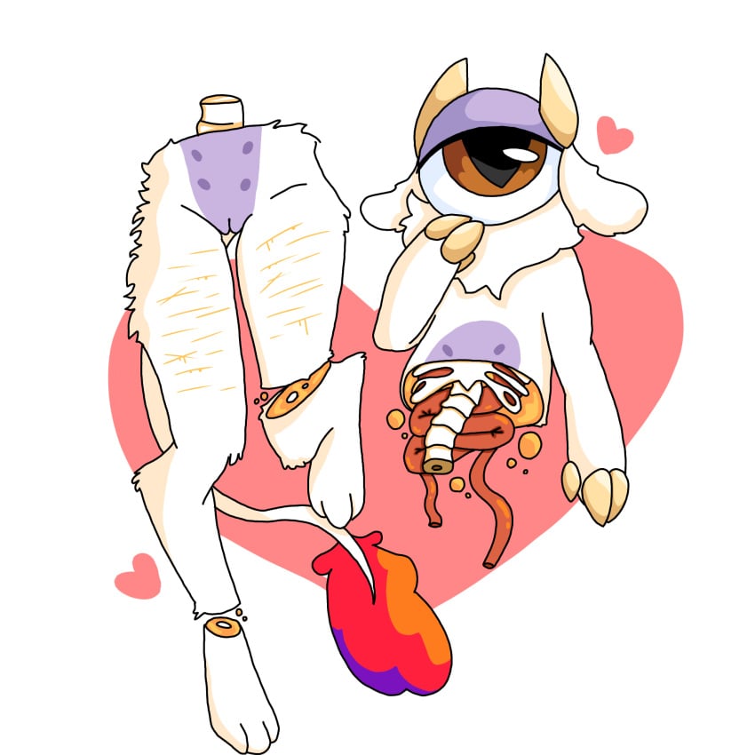1:1 1_eye 6_nipples anthro blood bodily_fluids bone female floating genitals gore heart_symbol hi_res horn i11ogica1 multi_nipple neck_tuft nipples organs pussy self-harm solo tail tail_tuft tuft