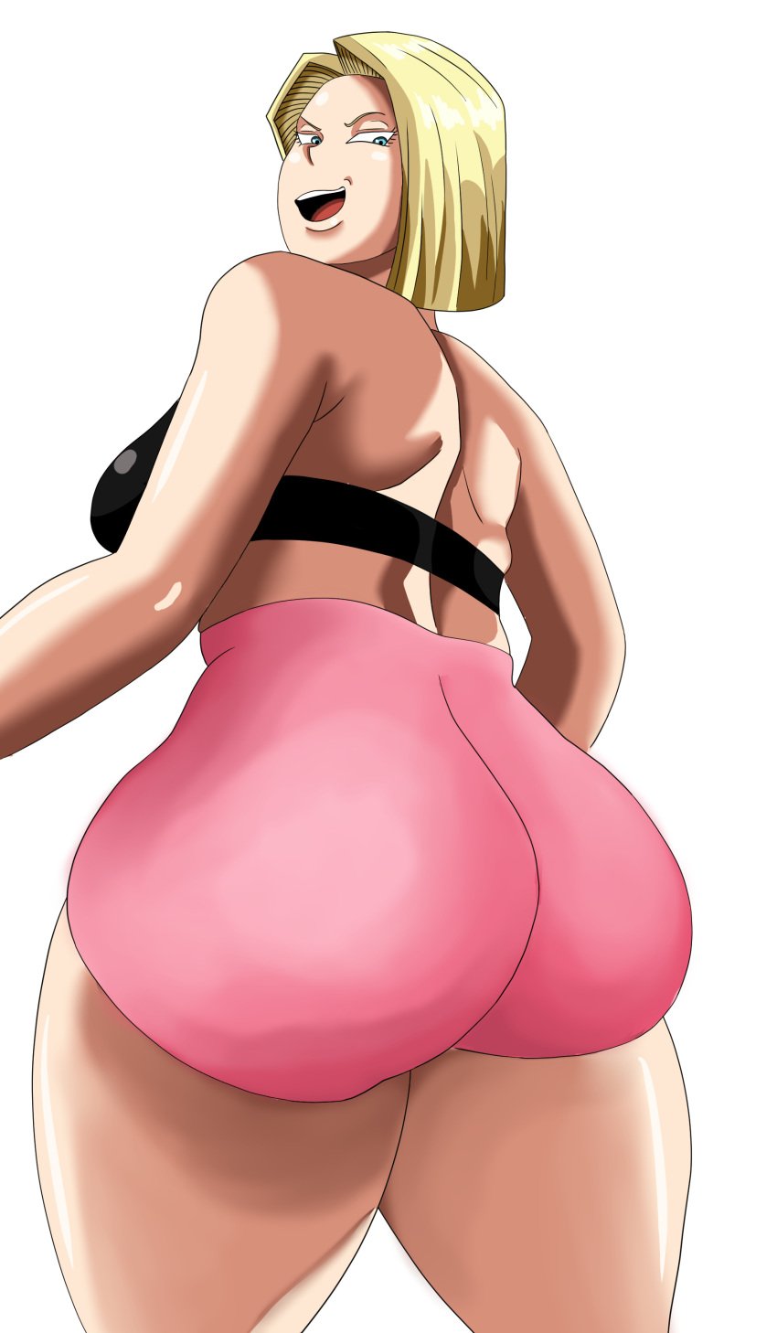 1girls android android_18 anime ass big_ass big_butt blonde_female blonde_hair blonde_hair_female clothed clothed_female dragon_ball dragon_ball_z female female_focus lear_peack light-skinned_female light_skin looking_back manga