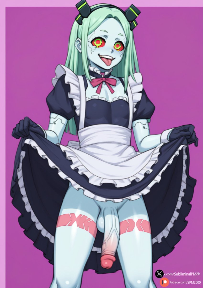 1futa ai_generated cyberpunk:_edgerunners futanari lifting_skirt maid presenting_penis rebecca_(edgerunners) solo_futa spm2000 tagme