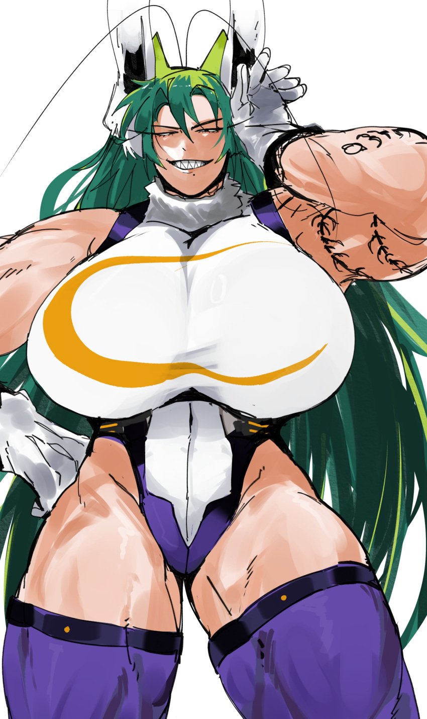 1girls 2024 2d_(artwork) alien_girl antennae_(anatomy) beauty_mark big_breasts bunny_ears cockroach_girl cosplay enormous_breasts gigantic_breasts gloves huge_arms huge_thighs leotard looking_at_viewer massive_breasts massive_thighs muscular_female my_hero_academia rochi rochi(rrrroch1) rrrroch1 rumi_usagiyama_(cosplay) smiling_at_viewer solo_female tattooed_arm thighhighs white_background