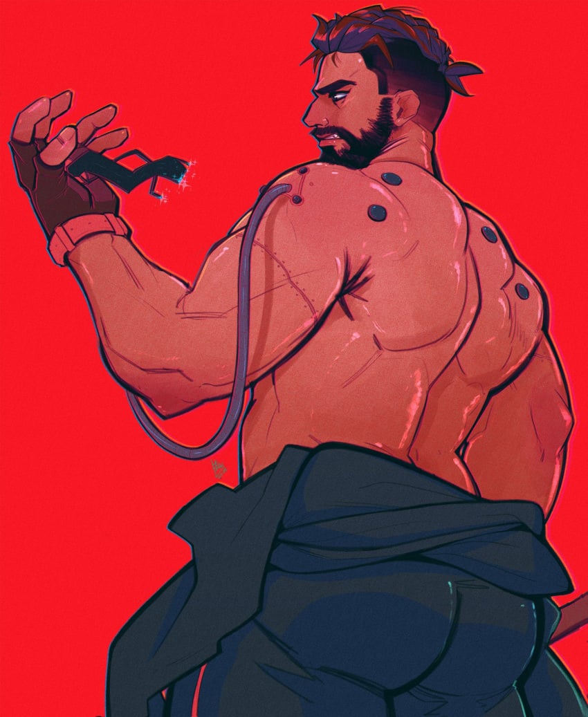 agent_p-3 atomic_heart bara beard biceps clothing male male_only manly muscular_back muscular_male vapedrone