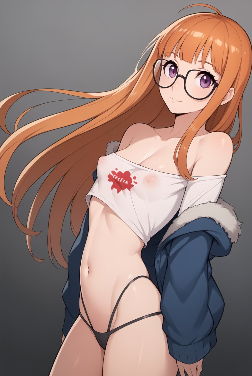 ai_generated atlus female long_hair navel orange_hair persona persona_5 robinlover sakura_futaba solo solo_female tagme