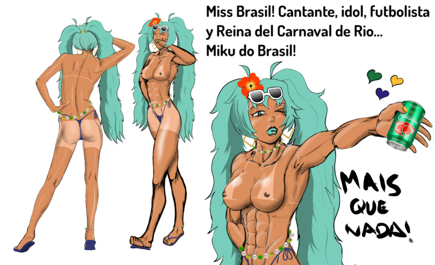 2d abs ass athletic athletic_female bikini_tan blue_eyes blue_hair brazil brazilian brazilian_female brazilian_miku breasts bubble_butt busty can crop_top cyan_hair earrings erect_nipples female female_focus female_only fit fit_female flower_in_hair front_view hatsune_miku hourglass_figure ingeniarte lipstick long_hair makeup nail_polish necklace nipple_bulge pose posing rear_view sandals sunglasses_on_head t-shirt tan tan_body tan_skin tanline thong thong_bikini toned toned_female turquoise_hair twintails vocaloid waist_chain wide_hips wink winking_at_viewer xisco66611 yawn