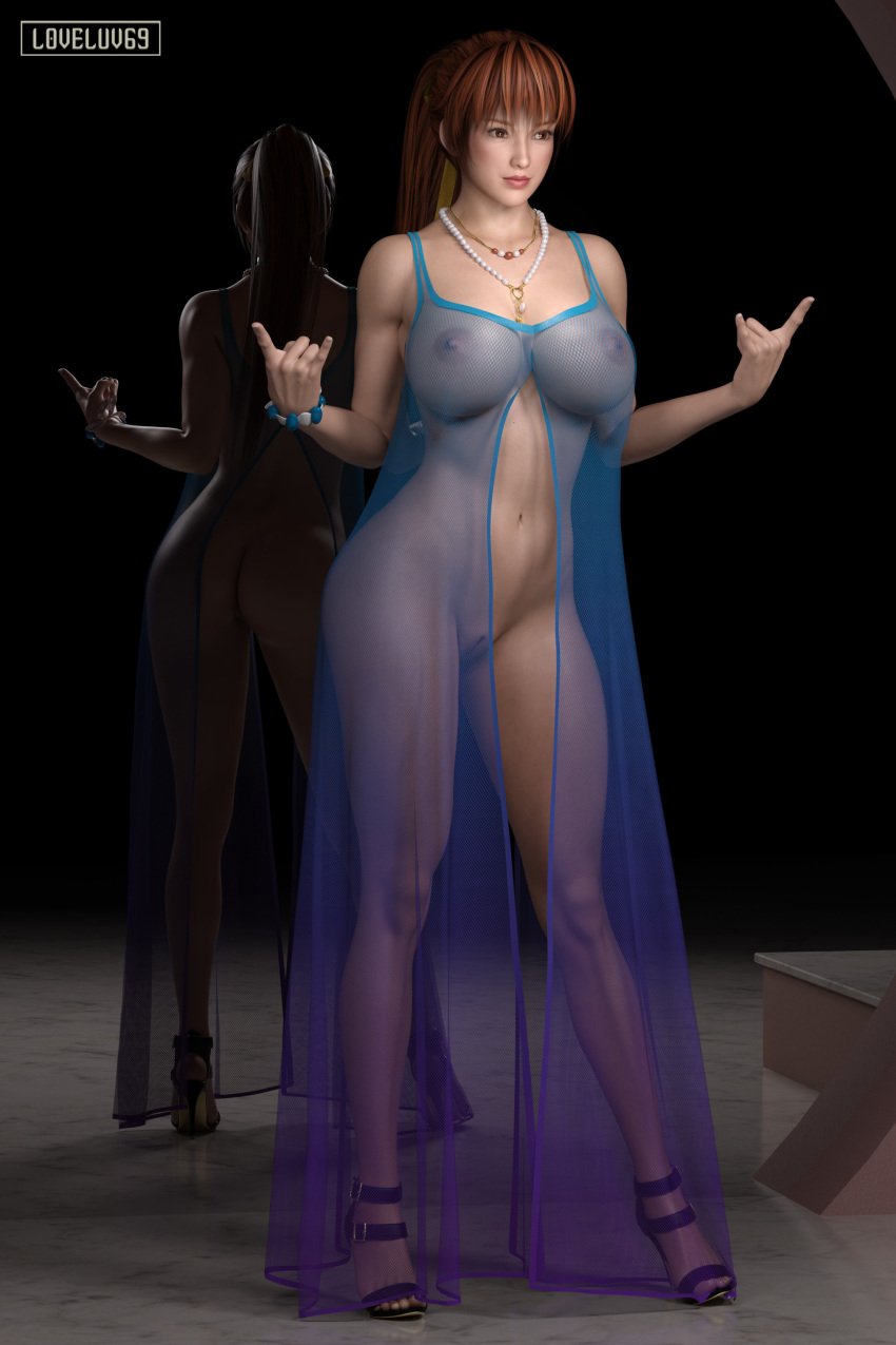 3d are areolae ass athletic athletic_female big_breasts bracelet breasts brown_eyes bubble_butt busty dead_or_alive female female_focus female_only fit fit_female front_view full_body hairless_pussy high_heels hourglass_figure kasumi_(doa) large_breasts long_hair loveluv69 makeup mirror navel necklace nipples nude nude_female nudity pearl_necklace pinup pinup_pose ponytail pussy rear_view red_hair robe robe_only shaved_pussy skimpy skimpy_clothes tagme transparent_clothing vagina wide_hips