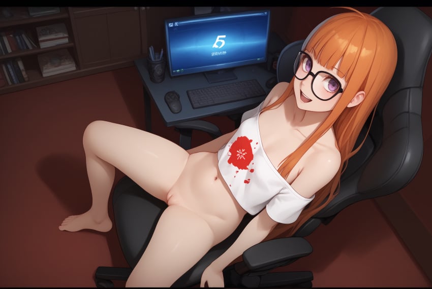 ai_generated atlus female long_hair navel orange_hair persona persona_5 robinlover sakura_futaba solo solo_female tagme