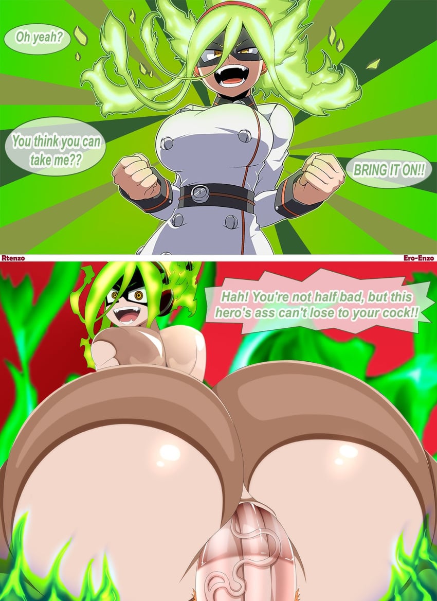 1boy 1girls akkostars alternate_ass_size alternate_breast_size alternate_version alternate_version_available anal anal_sex asian asian_female ass big_ass big_breasts breasts bubble_ass bubble_butt burnin_(my_hero_academia) color dialogue edit english_text ero-enzo fat_ass fire gloves green_hair huge_ass instant_loss instant_loss_2koma kamiji_moe large_ass large_breasts looking_at_viewer mask moe_kamiji my_hero_academia rtenzo sex smile straight stripped_naked text