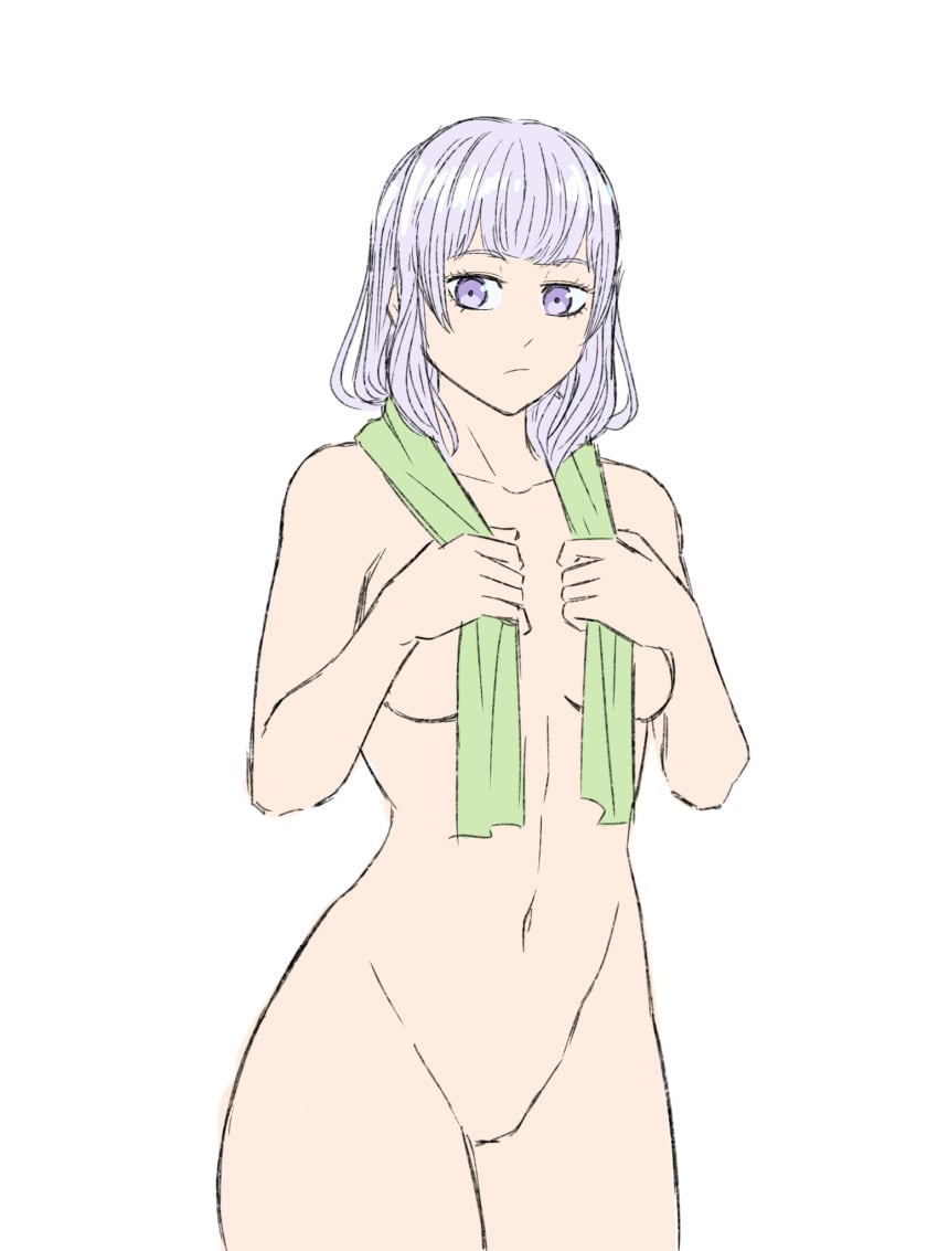 1girls black_clover female light-skinned_female light_skin looking_at_viewer medium_breasts noelle_silva nude nude_female skwd thick_thighs towel towel_around_neck