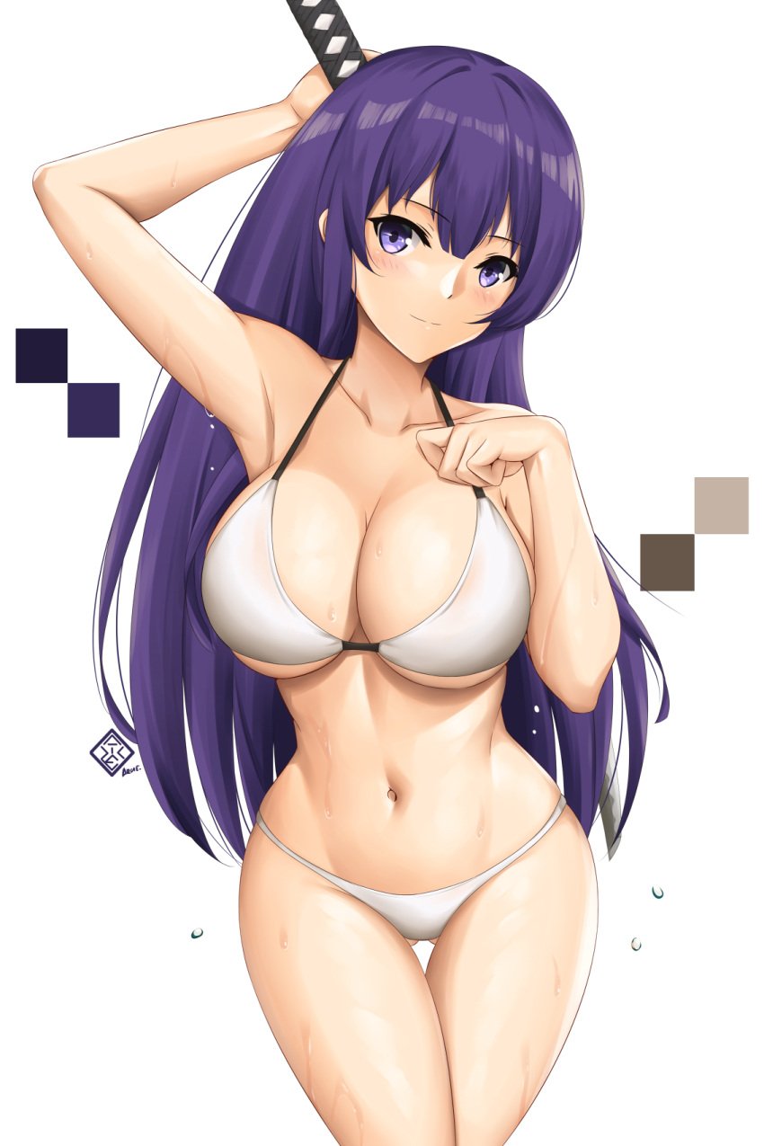 1girls adult adult_female akiyama_ran arciealbano arm_above_head arm_behind_head arm_up ass_visible_from_the_front ass_visible_through_thighs bare_armpits bare_arms bare_belly bare_chest bare_hands bare_hips bare_legs bare_midriff bare_navel bare_shoulders bare_skin bare_thighs belly belly_button bikini bikini_bottom bikini_only bikini_top blush blush blush_lines blushing_at_viewer blushing_female bra breasts busty busty_female cleavage closed_mouth_smile collarbone curvy curvy_body curvy_female curvy_figure curvy_hips curvy_thighs dot_nose elbows embarrassed embarrassed_female embarrassed_nude_female eyebrows_visible_through_hair female female_focus female_only fingers groin hair_between_eyes hand_above_head hand_behind_head hand_up head_tilt high_resolution highres hourglass_figure large_breasts lean_body lean_figure legs legs_together light-skined_female light-skinned light-skinned_female light_skin light_skin_female light_skinned light_skinned_female long_hair looking_at_viewer mature mature_female navel original original_art original_artwork original_character panties purple_eyebrows purple_eyes purple_eyes_female purple_hair purple_hair_female shoulders simple_background slender_body slender_waist slim_girl slim_waist smile smiley_face smiling smiling_at_viewer smirk solo standing string_bikini sweat sweatdrop sweating sweaty sweaty_arms sweaty_belly sweaty_body sweaty_breasts sweaty_legs sweaty_thighs swimsuit swimwear sword thick_thighs thigh_gap thighs thin_waist tilted_head underwear upper_body v-line weapon white_background white_bikini white_bikini_bottom white_bikini_top white_string_bikini white_swimsuit white_swimwear wide_hips