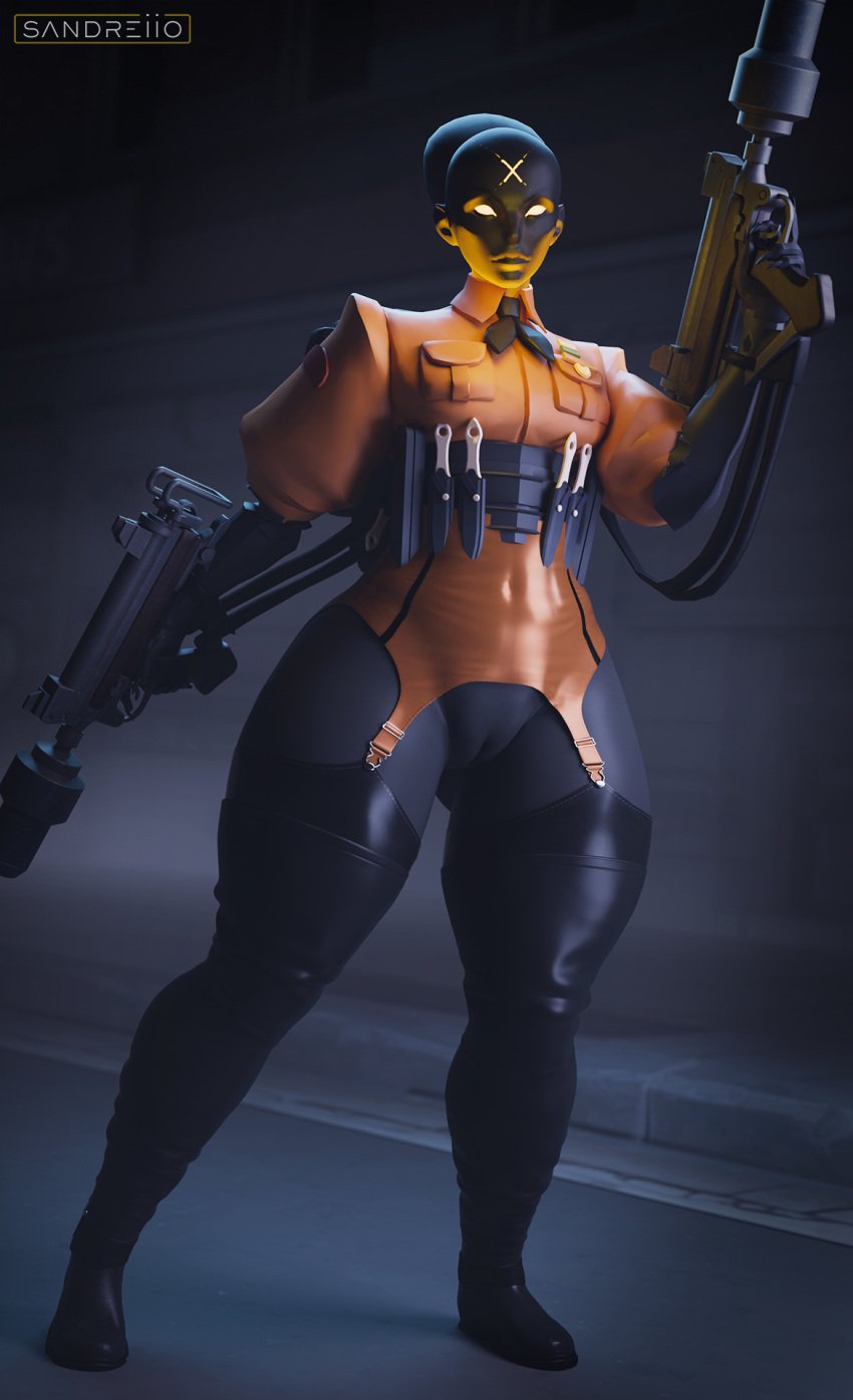 amazon amazonian armed black_body butt_naked casual_exposure casual_nudity chest_rig deadlock exposed_pussy haze_(deadlock) holding_weapon knives massive_ass massive_thighs mound_of_venus plump_labia plump_pussy pussy_mound sandreiio tagme thick_thighs venus_body