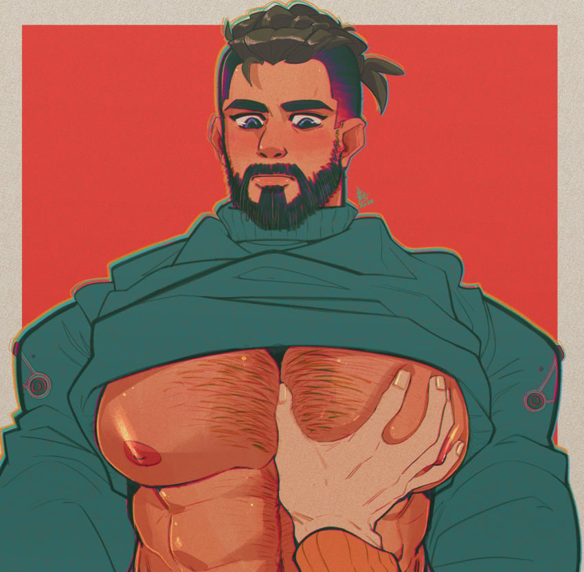 abs agent_p-3 atomic_heart bara beard biceps clothing male male_nipples male_only muscular_male nipples pecs vapedrone