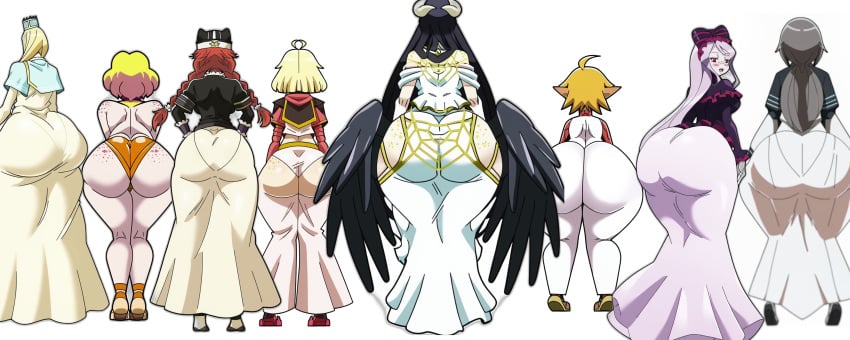 6+girls 8girls ai_generated albedo_(overlord) arche_eeb_rile_furt ass_focus ass_size_difference aura_bella_fiora clementine_(overlord) curvy_hips fat_ass female female_only from_behind group height_difference lined_up lineup lupusregina_beta multiple_girls overlord_(maruyama) presenting_hindquarters shalltear_bloodfallen succubus succubus_horns succubus_wings tagme tagme_(character) viewed_from_behind wide_image widescreen