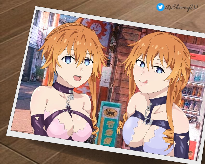 2girls big_breasts blue_eyes collar date_a_live female girl orange_hair sheong_wong twins yamai_kaguya yamai_yuzuru