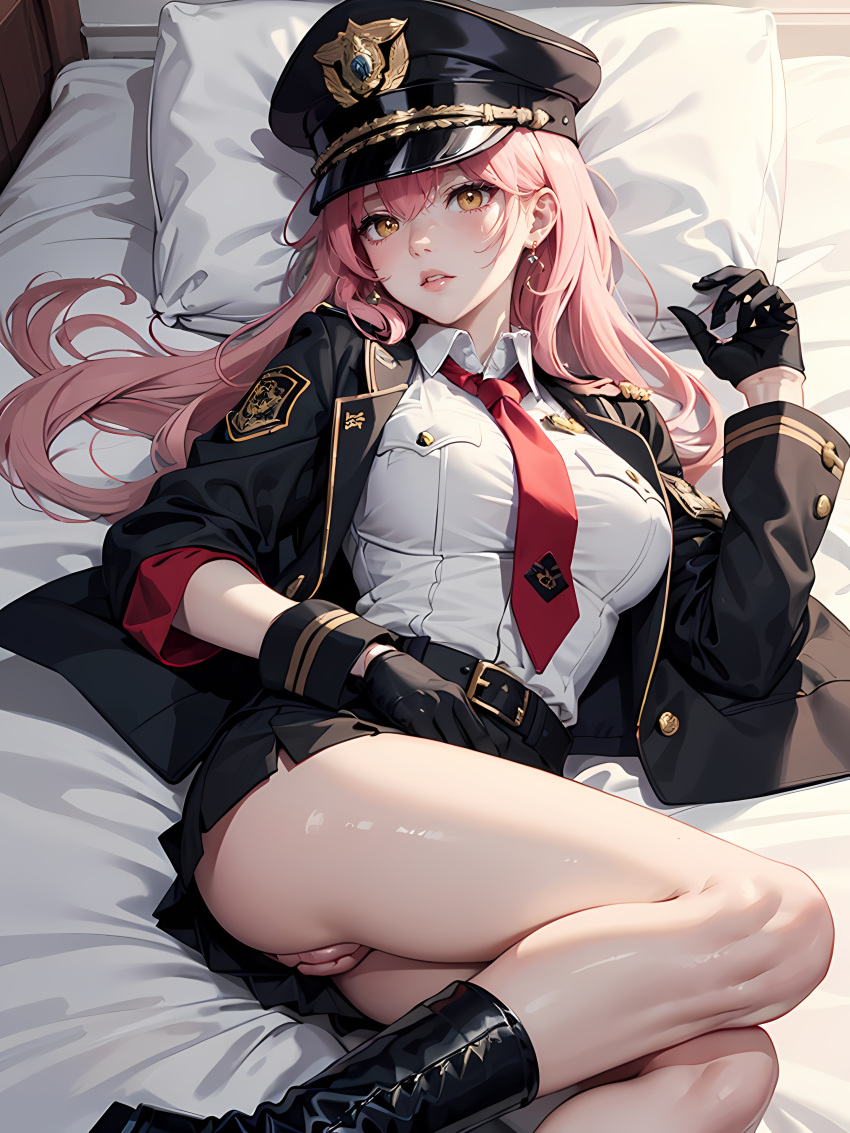 ai_generated bed blush breasts jaki jasmine(bdvn) pink_hair pussy yellow_eyes