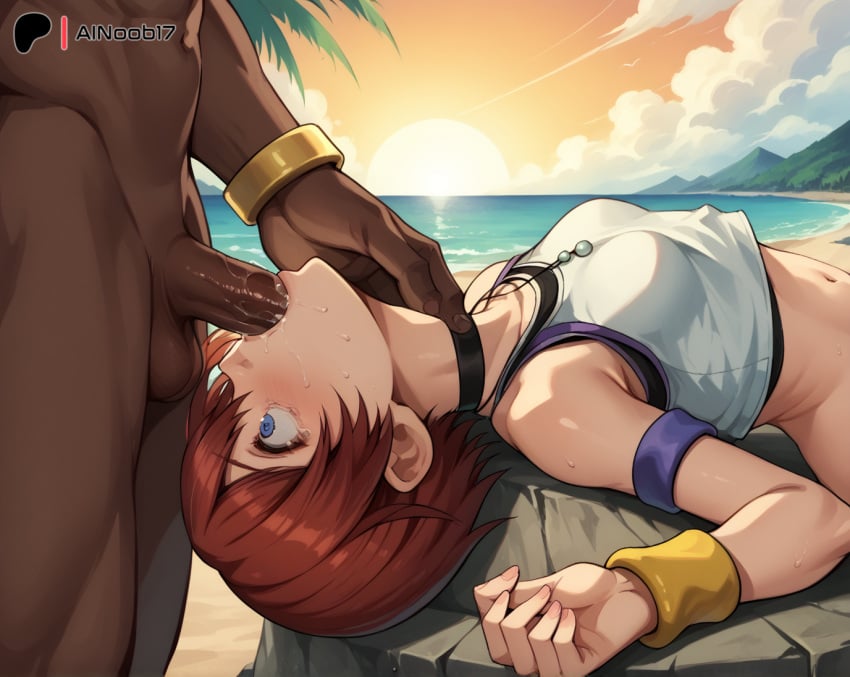 ai_generated ainoob17 dark-skinned_male interracial kairi kingdom_hearts light-skinned_female oral oral_penetration red_hair small_breasts straight tagme