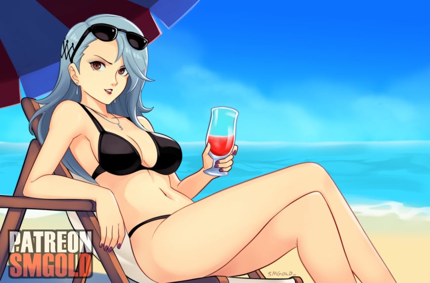 atlus breasts female female_only persona persona_5 sae_niijima smgold solo swimsuit